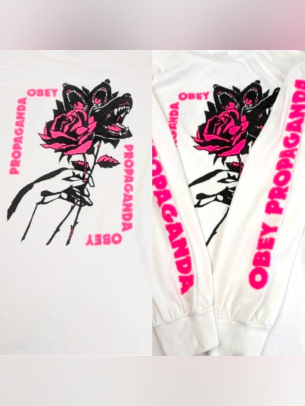 OBEY Propaganda Long Sleeve Tee Featuring Fierce Dog Bouquet Small
